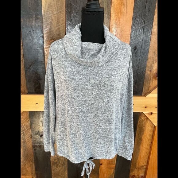 DIP cowl neck long sleeved gray heather knit top with drawstring bottom, sz  S. - Picture 1 of 7